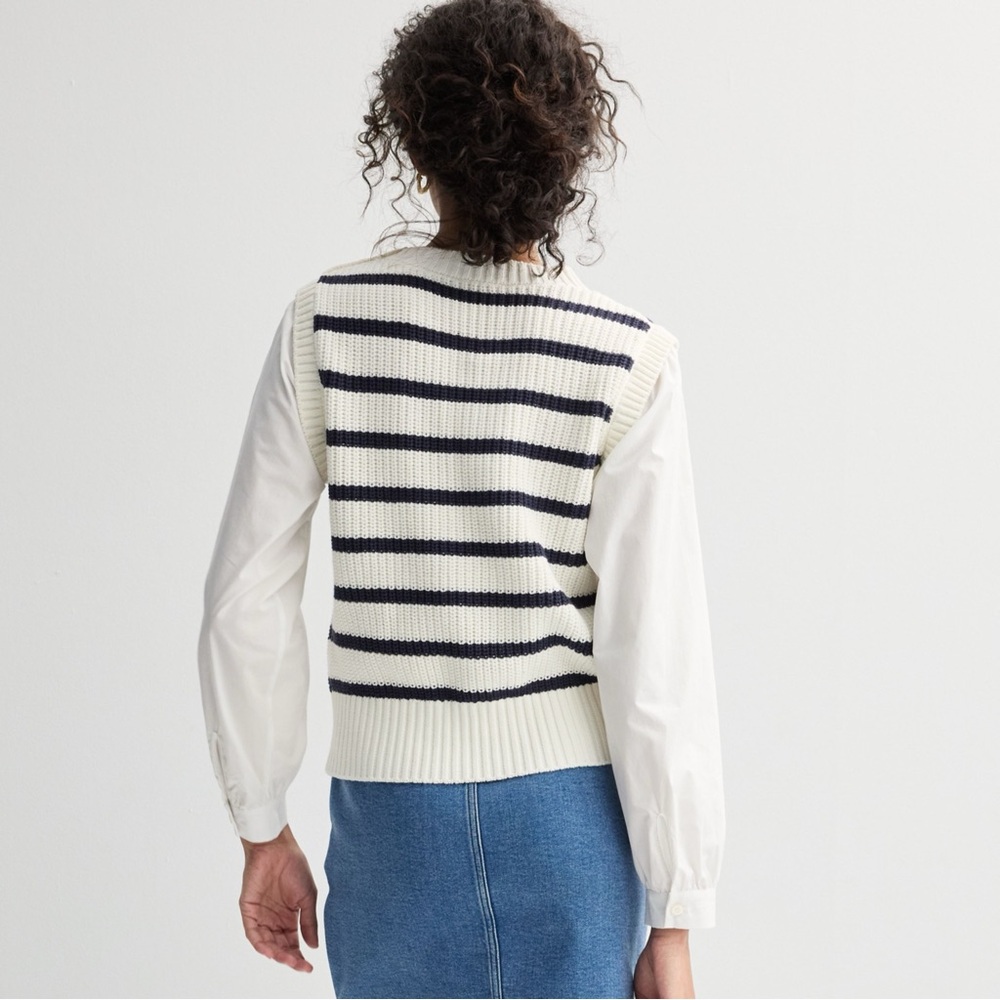 EUC Industry Bambi Crewneck Sweater Vest Ivory and Navy Stripe: as seen by Rails - Picture 5 of 15